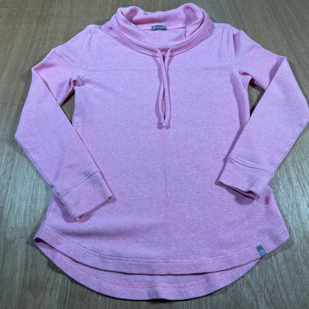 T by Talbots Pullover Women XS Pink Waffle Knit Cowl Neck Curved Hem Athleisure